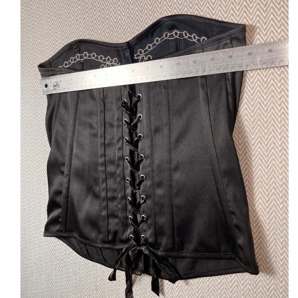 Charlotte Russe Black Corset Bustier Top Lace Up Back‎ Embroidered Size L - Picture 4 of 7